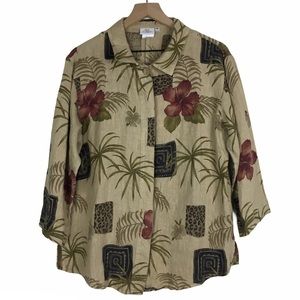 HOT COTTON Shacket Top 100% Linen Animal Print Oversized Lagenlook Size Medium